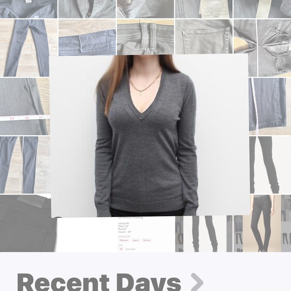 Burberry 100% Merino Wool - Gray V-Neck Women's Sweater